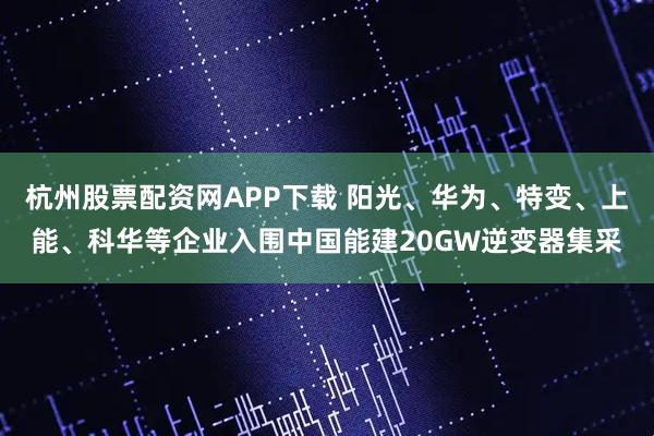 杭州股票配资网APP下载 阳光、华为、特变、上能、科华等企业入围中国能建20GW逆变器集采